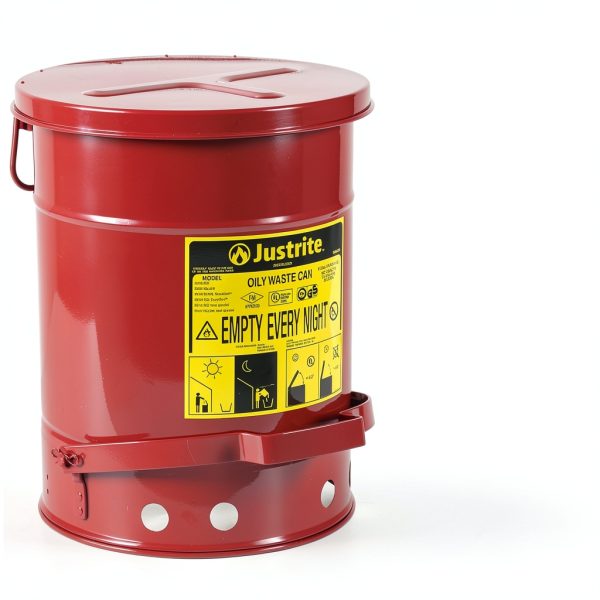 Justrite 6 Gallon Galvanized Steel Oily Waste Can, Red 09108-7