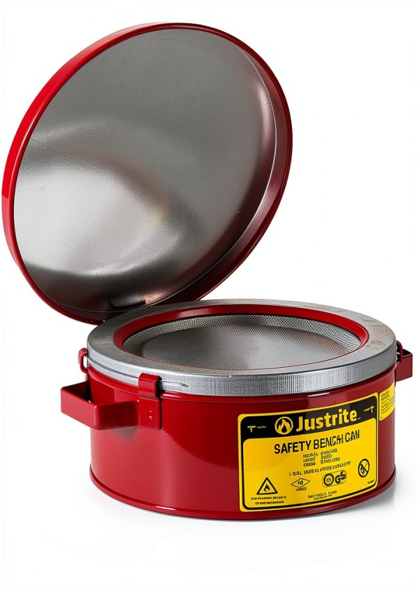 Justrite 10375 1 Gallon, 4 1/2" H, 9 3/8" O.D, 7 1/2" Diameter, Steel Red Safety Bench Can-1