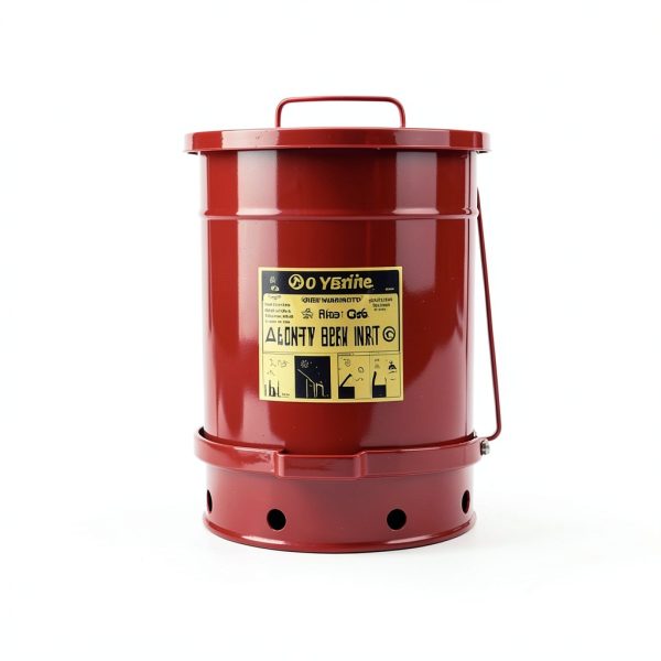Justrite 6 Gallon Galvanized Steel Oily Waste Can, Red 09108-2