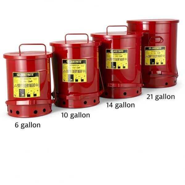 Justrite 6 Gallon Galvanized Steel Oily Waste Can, Red 09108-8
